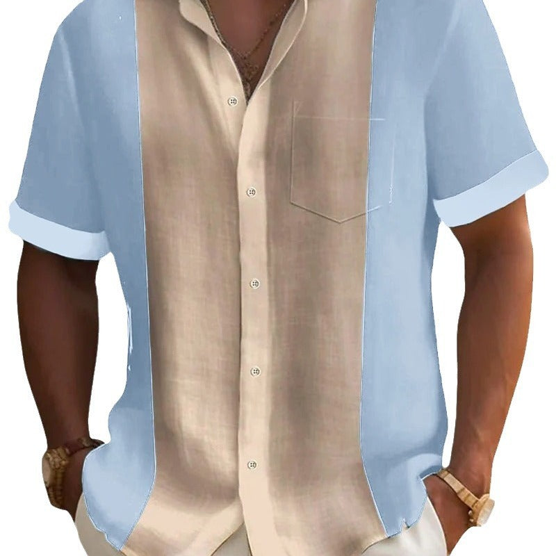 Men's Solid Color Thin Young Casual Fashion Short Sleeve Shirt