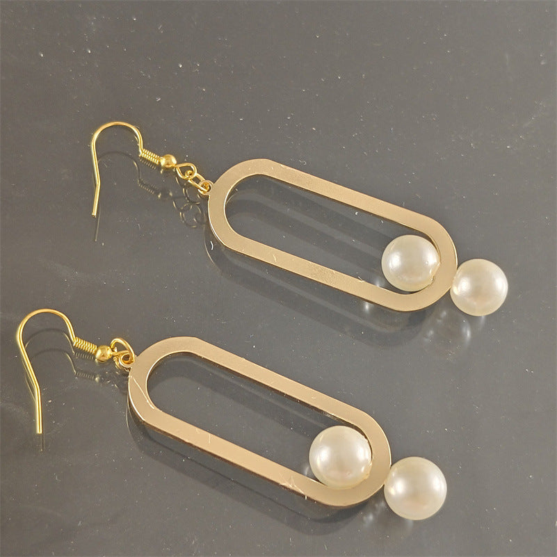 Elegant Fashion Metal Earrings Pearl Simple