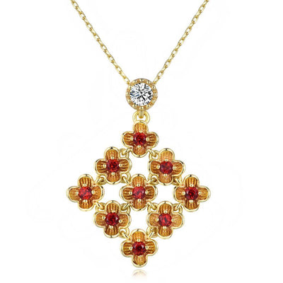 925 Pure Silver Jewelry Natural Garnet Flower