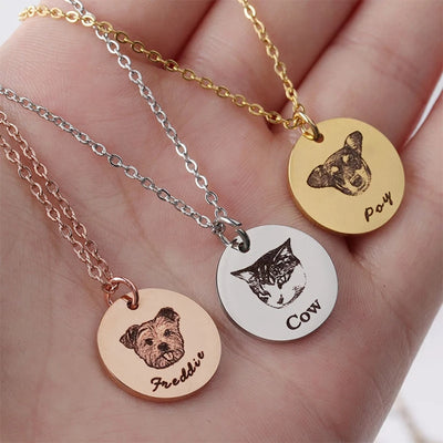 Personalized Pet Photo Disc Necklace Ladies Kitten Name Pendant Necklace Custom Animal Stainless Steel Necklace Jewelry