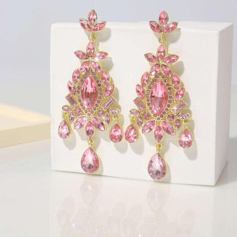 Fashionable And High-end Retro Trend Christmas Tree Shaped Geometric Sparkling Colored Crystal Earrings, Light Luxury Earrings