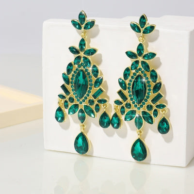 Fashionable And High-end Retro Trend Christmas Tree Shaped Geometric Sparkling Colored Crystal Earrings, Light Luxury Earrings