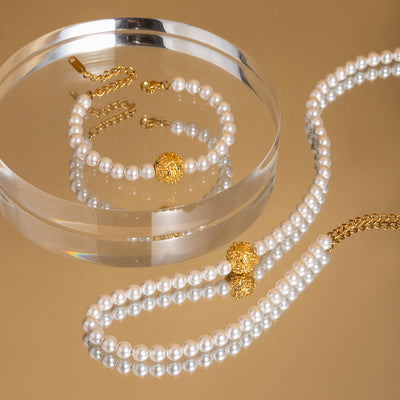 Fashion Stainless Steel Pearl Necklace Zircon