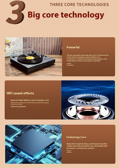 Vinyl Record Player Retro Bluetooth Audio Integrated Old-fashioned Phonograph Disc Piezoelectric Pickup