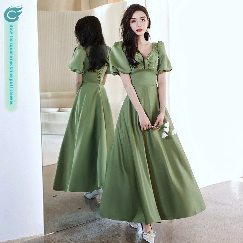 2024 Avocado Green Sisters Group Dress Skirt Women Satin Spring