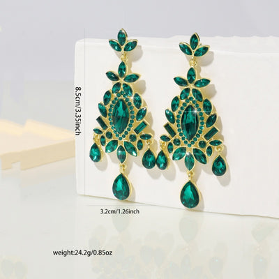 Fashionable And High-end Retro Trend Christmas Tree Shaped Geometric Sparkling Colored Crystal Earrings, Light Luxury Earrings