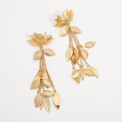 Tassel Metal Lotus Exaggerated Earrings