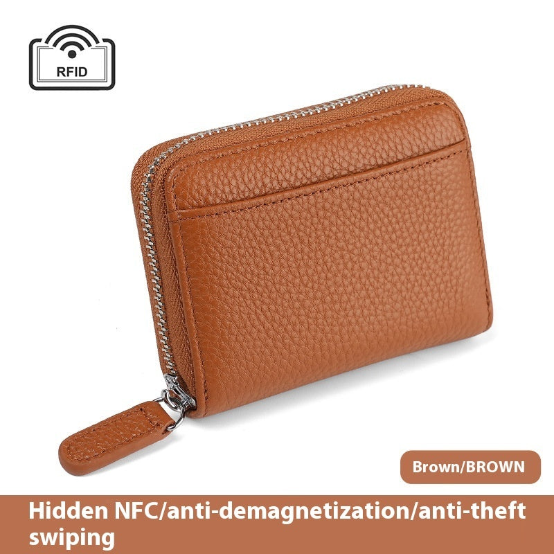 2024 RFID Genuine Leather Card Wallet Men Women Purse With Coin Pocket Zipper Credit Card Holder Small Wallets Bags