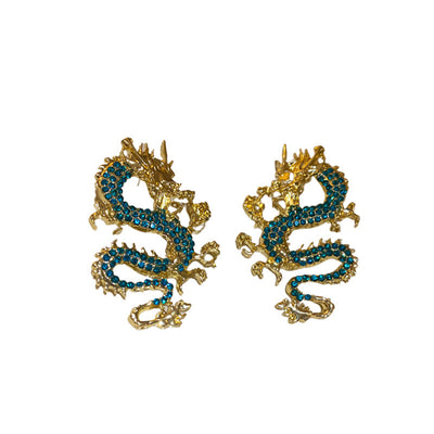 Fashion Retro Dragon Pattern Silver Stud Earrings