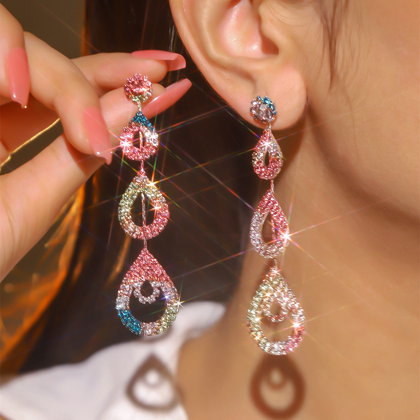 Fashion Rhinestone Long Earrings For Women