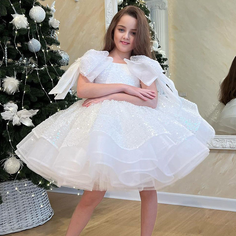 Girls' White Birthday Party Formal Dress Skirt