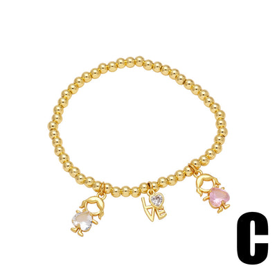 Girl Pendant Bracelet Gold-plated Inlaid Heart-shaped Zircon