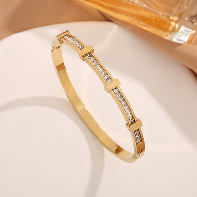 Simple Zircon Double Layer Geometric Open Bracelet