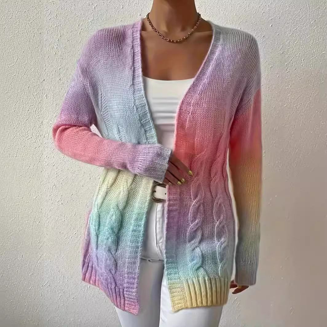 Plus Size Women's Knitted Gradient Trend Fashion Cardigan