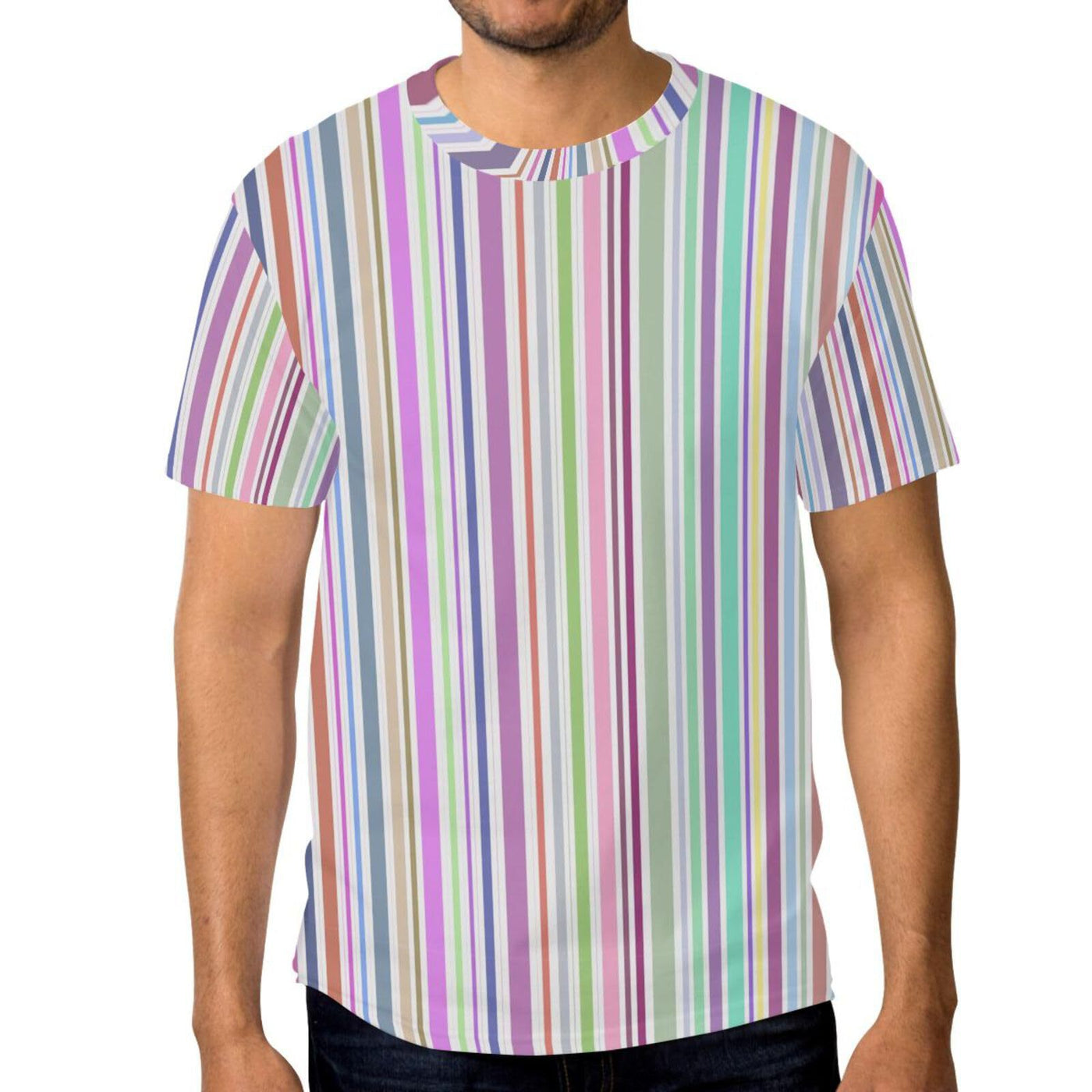 Men's 3D Printed Striped Color-block Crew Neck Short Sleeve