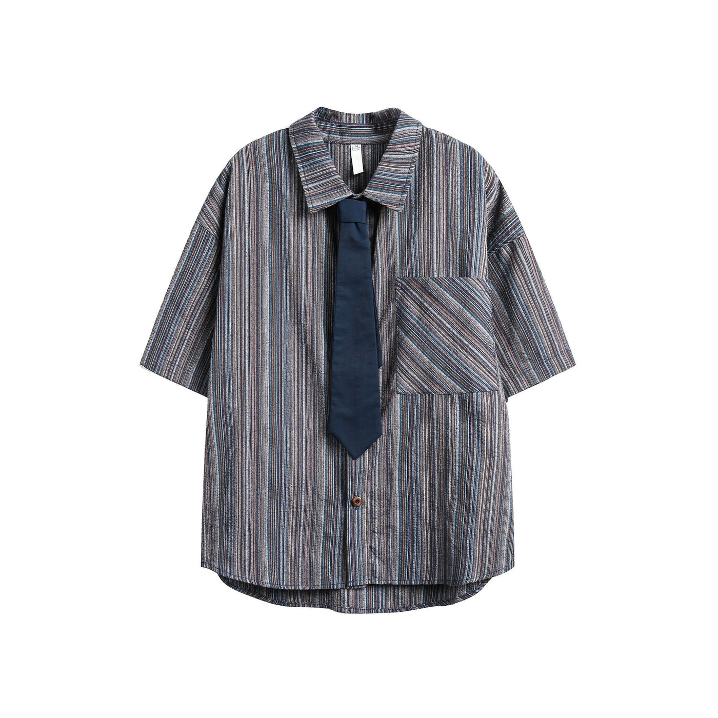 Japanese-style Retro Vertical Striped Casual Short-sleeved Shirt Men