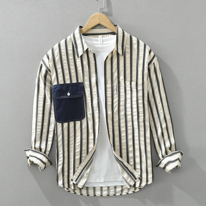 Japanese Style Stripe Long Sleeve Shirt Men