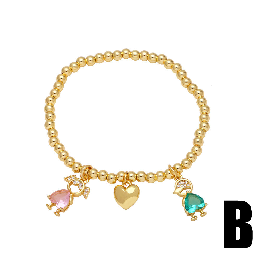 Girl Pendant Bracelet Gold-plated Inlaid Heart-shaped Zircon