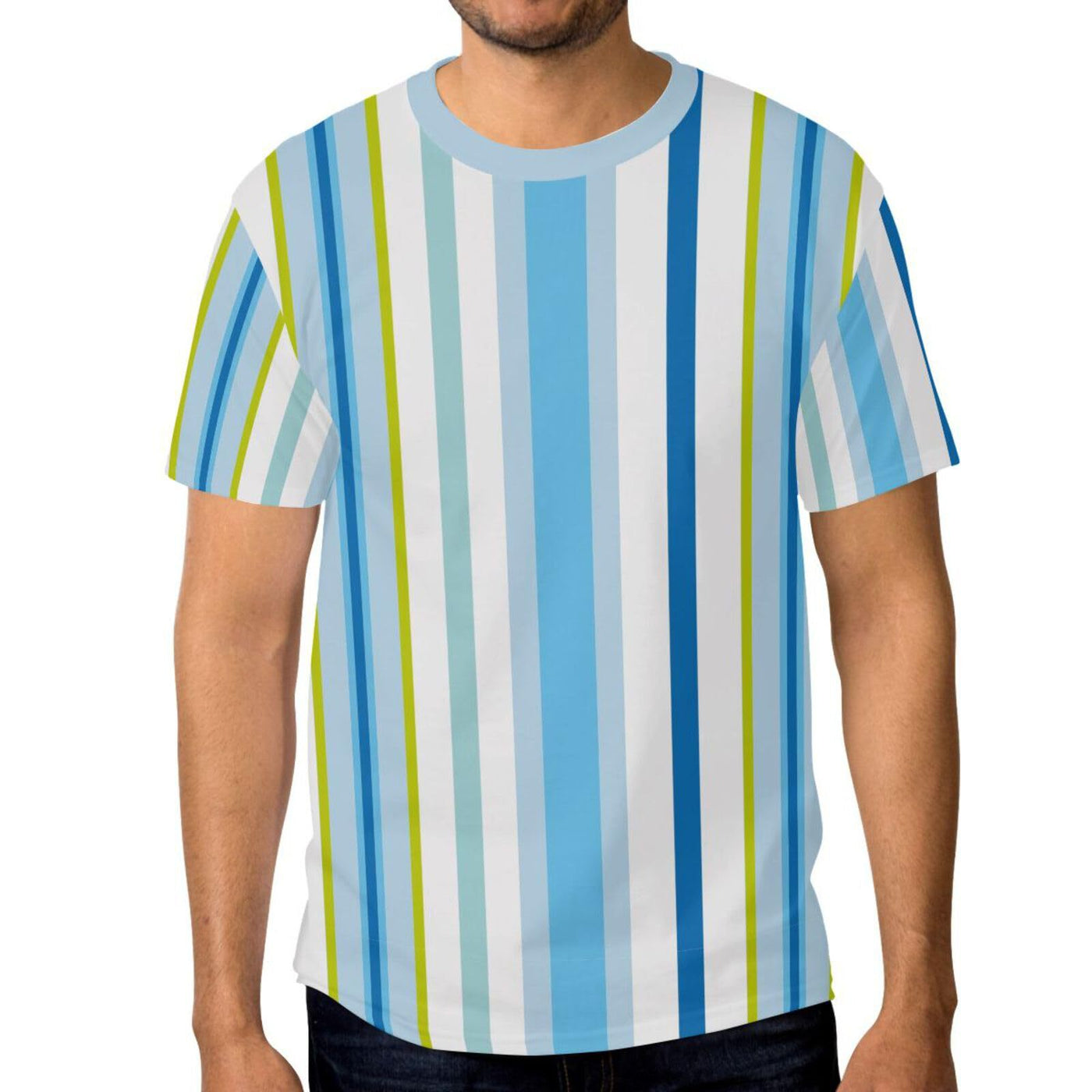 Men's 3D Printed Striped Color-block Crew Neck Short Sleeve