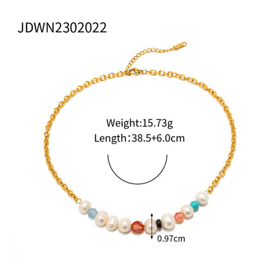 Fashion Stainless Steel Pearl Necklace Zircon