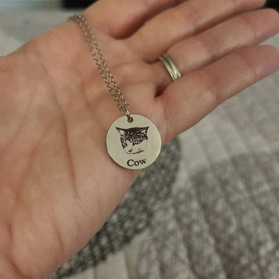 Personalized Pet Photo Disc Necklace Ladies Kitten Name Pendant Necklace Custom Animal Stainless Steel Necklace Jewelry