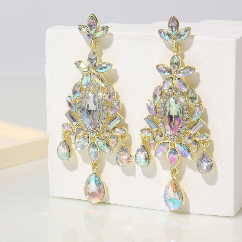 Fashionable And High-end Retro Trend Christmas Tree Shaped Geometric Sparkling Colored Crystal Earrings, Light Luxury Earrings