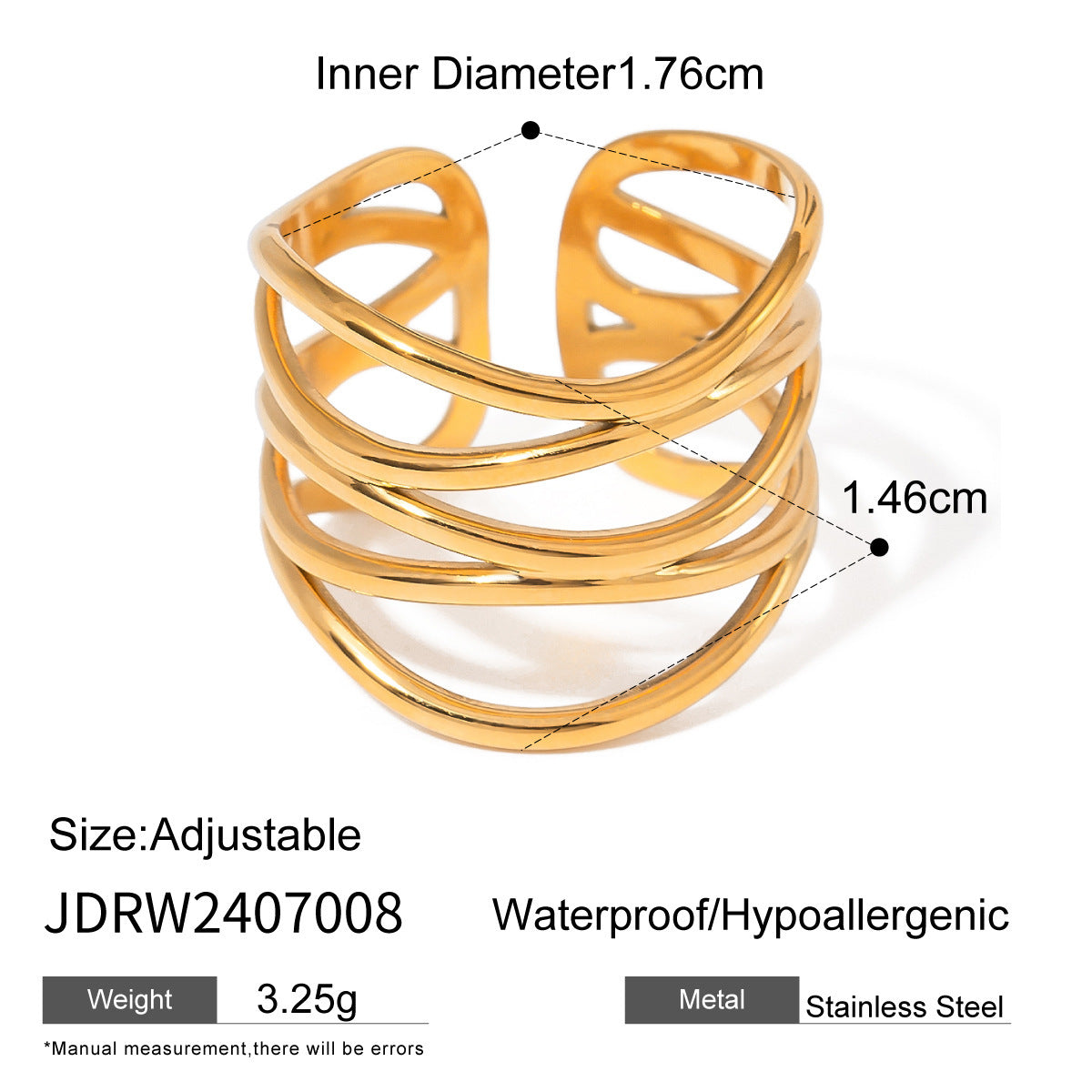 Stainless Steel Gold Eye-catching Ring Bracelet