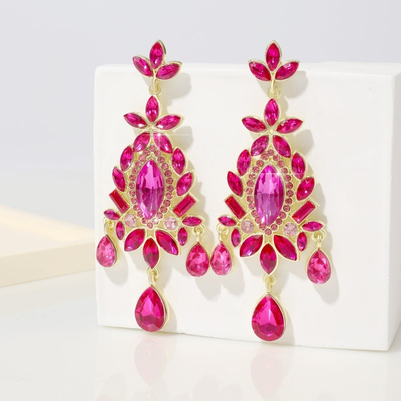 Fashionable And High-end Retro Trend Christmas Tree Shaped Geometric Sparkling Colored Crystal Earrings, Light Luxury Earrings