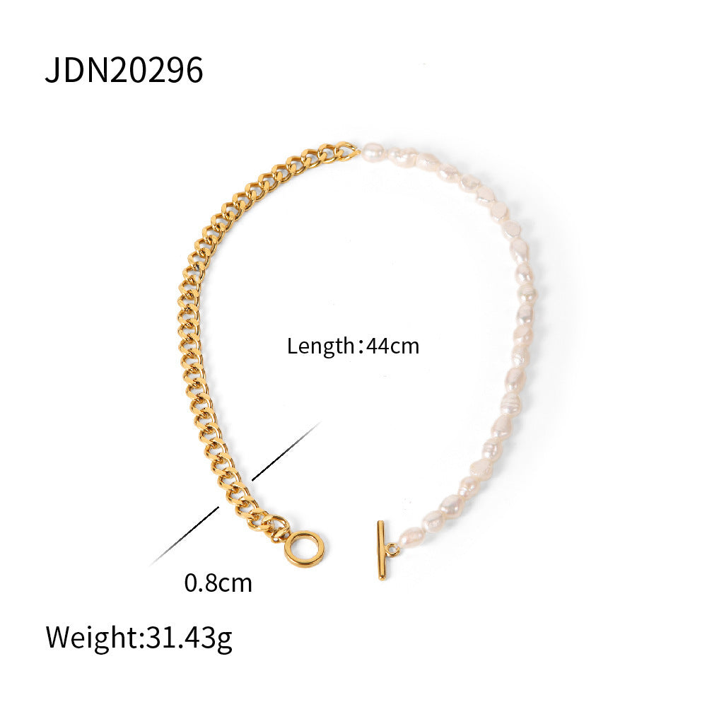 Fashion Stainless Steel Pearl Necklace Zircon