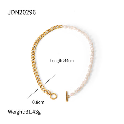 Fashion Stainless Steel Pearl Necklace Zircon