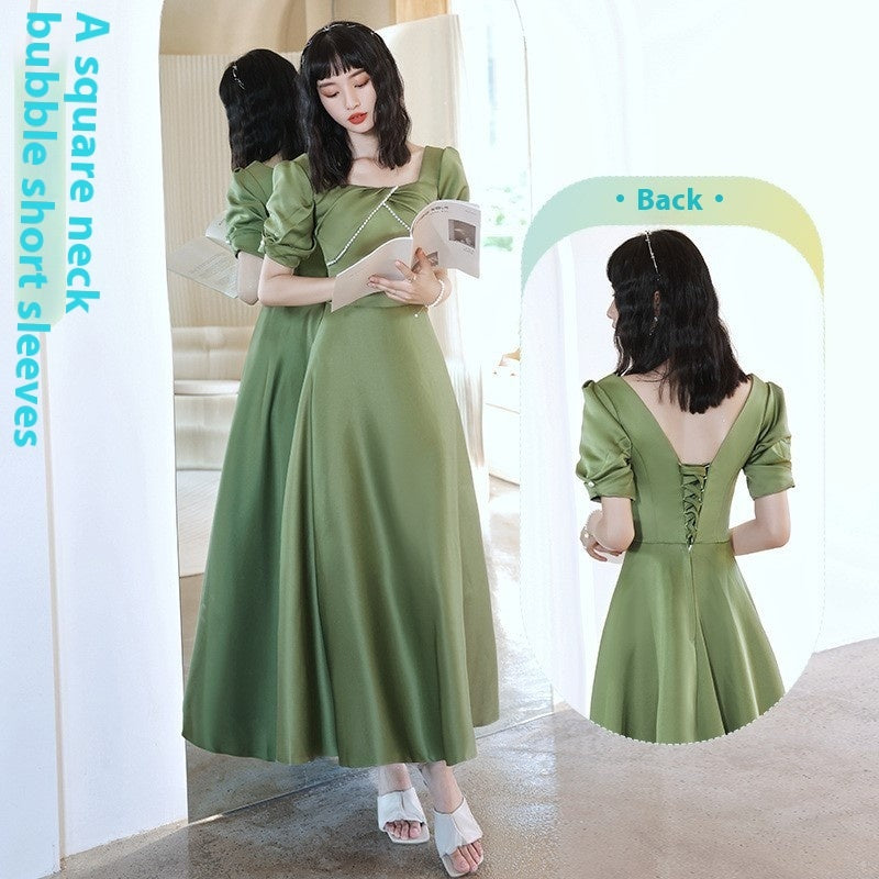 2024 Avocado Green Sisters Group Dress Skirt Women Satin Spring