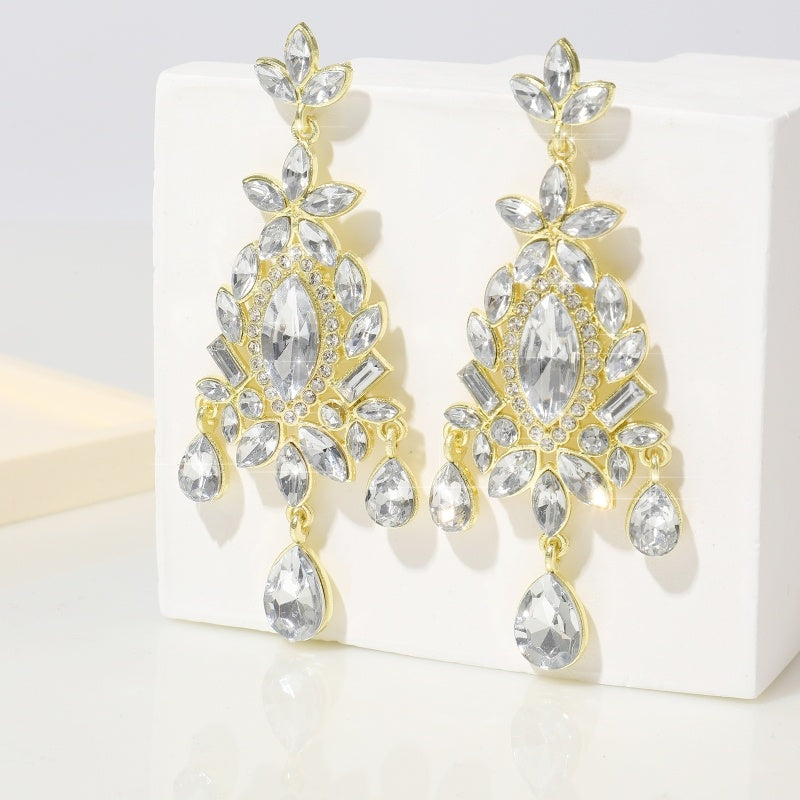 Fashionable And High-end Retro Trend Christmas Tree Shaped Geometric Sparkling Colored Crystal Earrings, Light Luxury Earrings