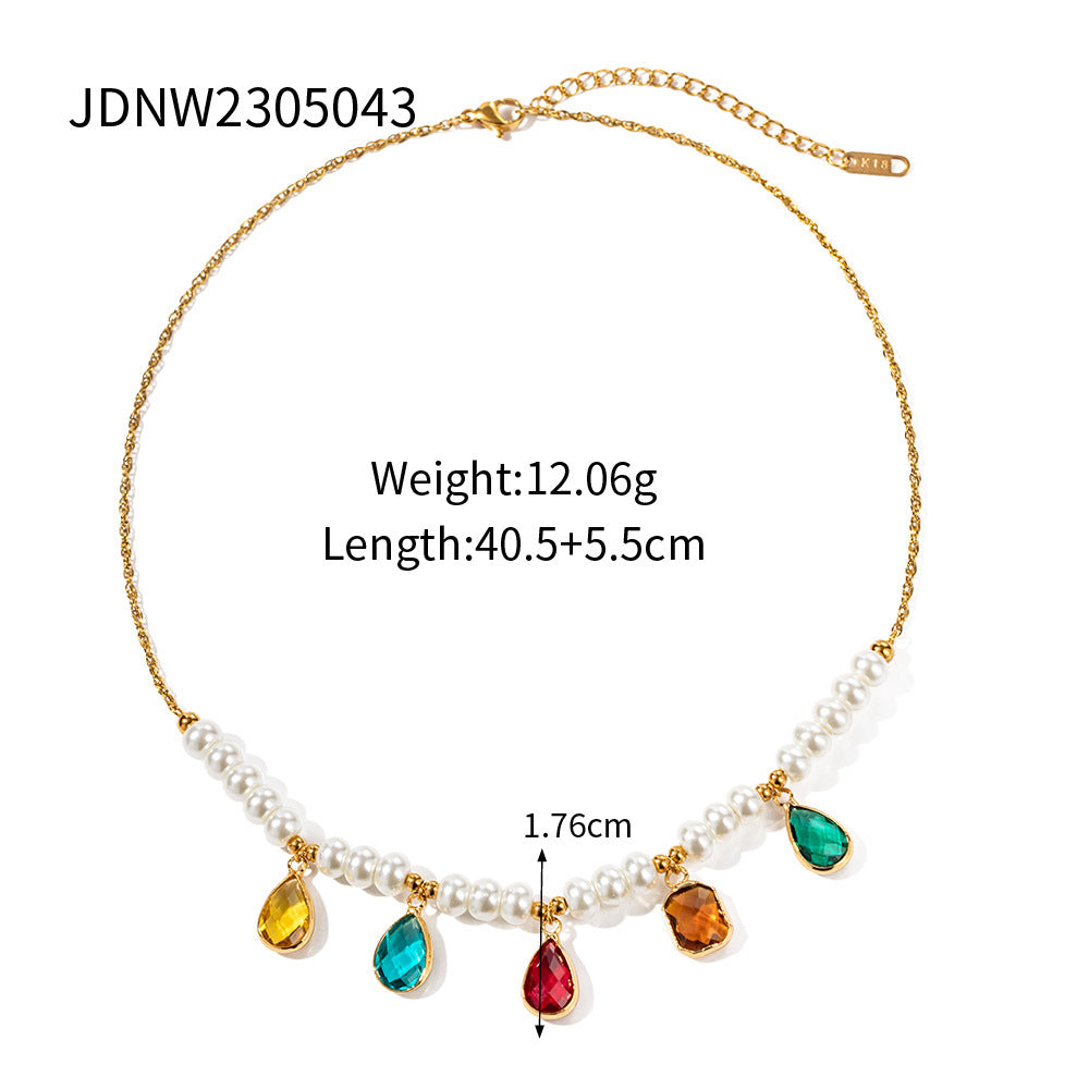 Fashion Stainless Steel Pearl Necklace Zircon