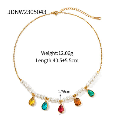 Fashion Stainless Steel Pearl Necklace Zircon