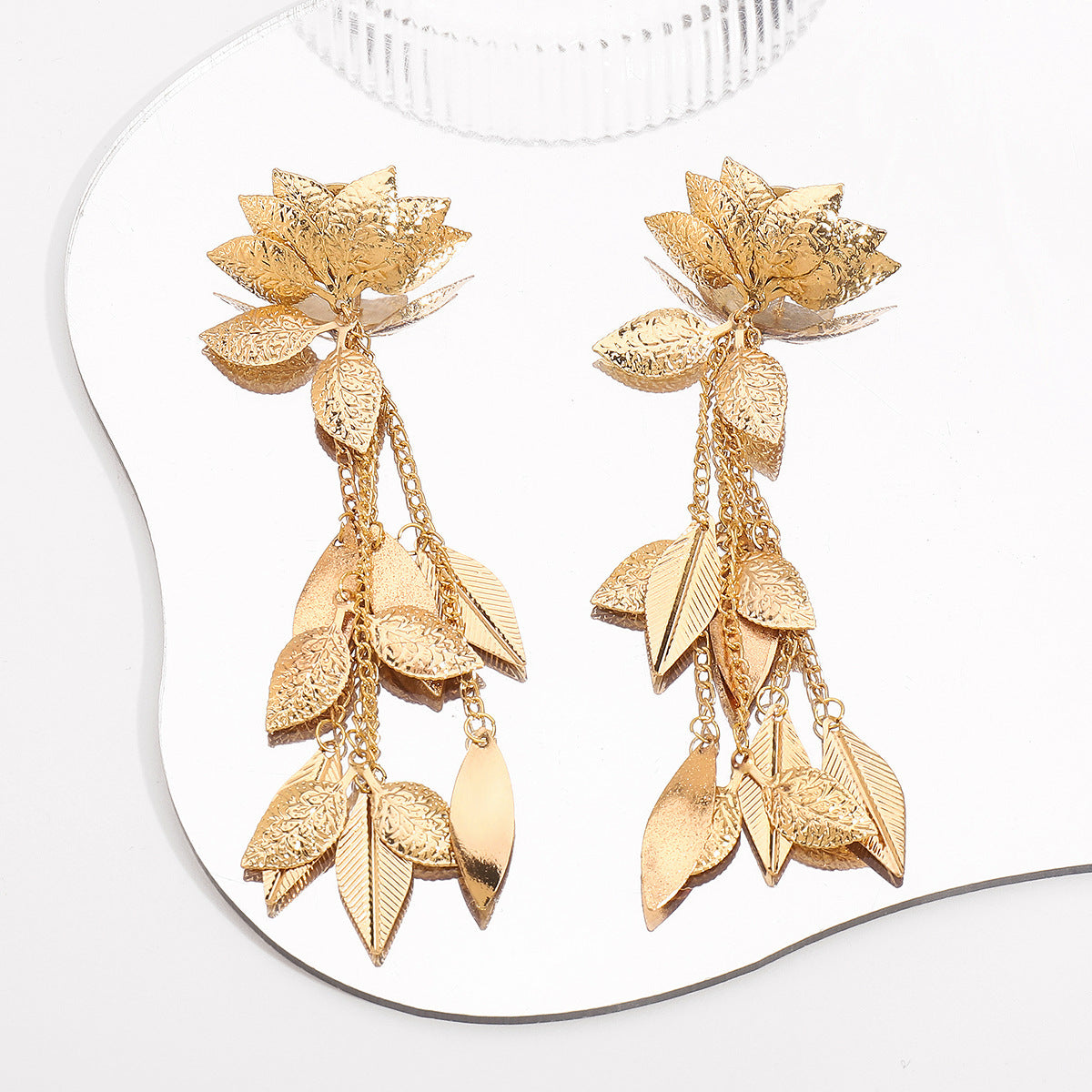 Tassel Metal Lotus Exaggerated Earrings